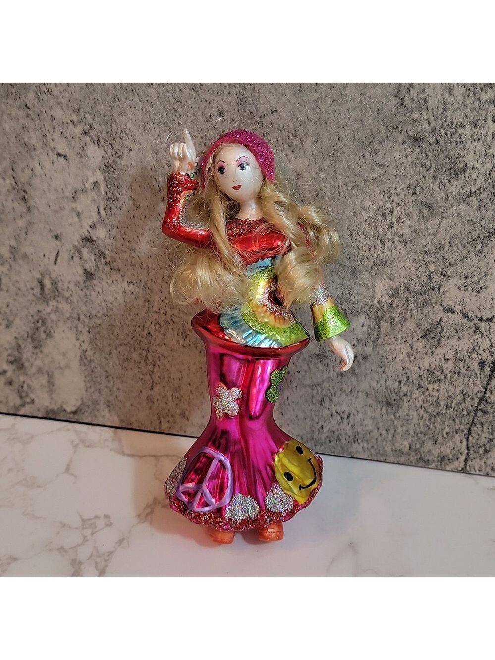 Blown Glass Blonde Hippie Girl Christmas Ornament